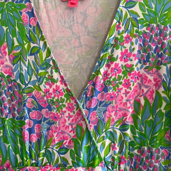 Lilly Pulitzer Pink and Green Wrap Sundress with Flutter Sleeves - Picture 7 of 9